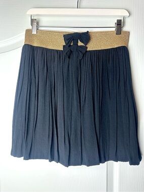 Sandro Black Skirt (Lined) with Gold Metallic Waistband and Bow Details Sz 3